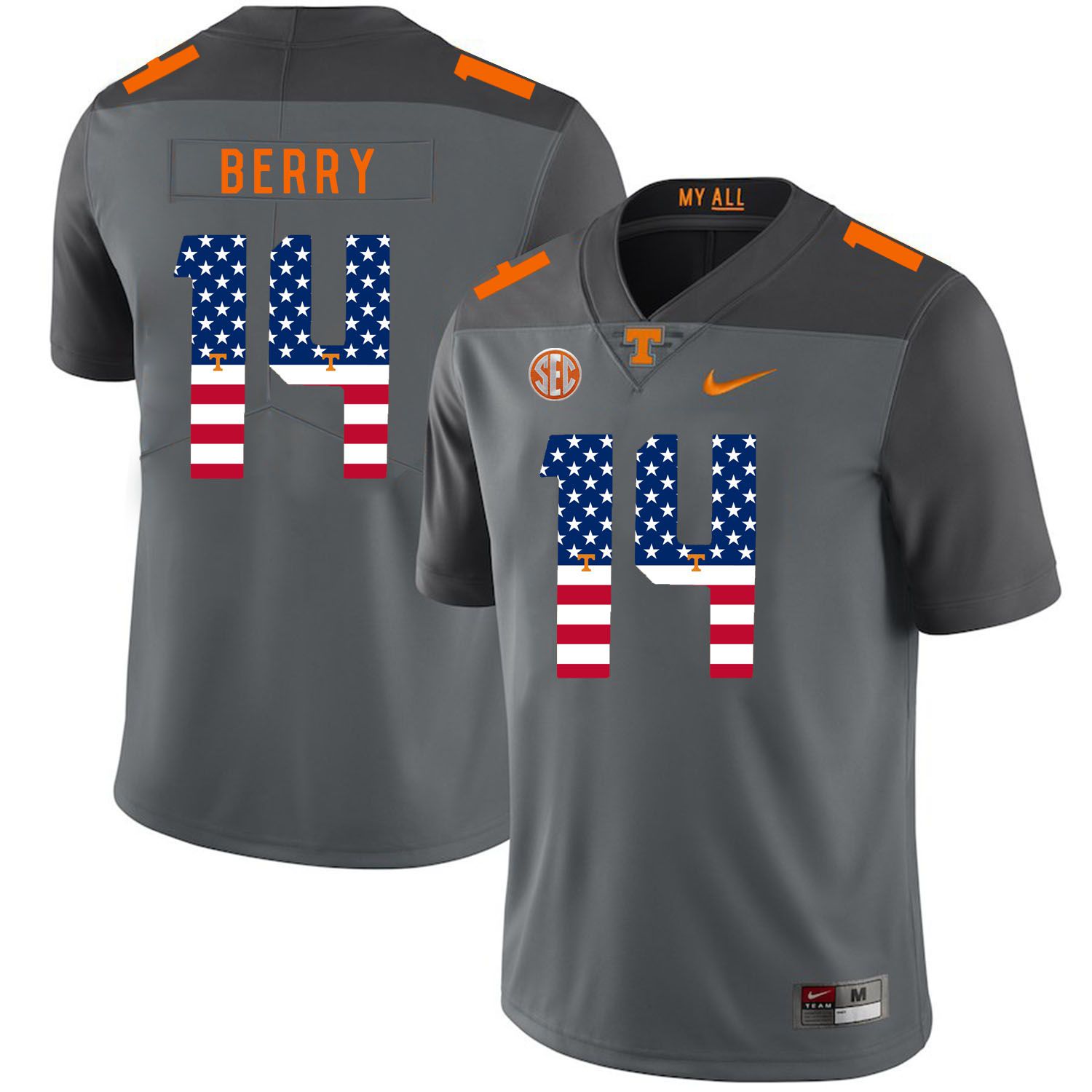 Men Tennessee Volunteers #14 Berry Grey Flag Customized NCAA Jerseys